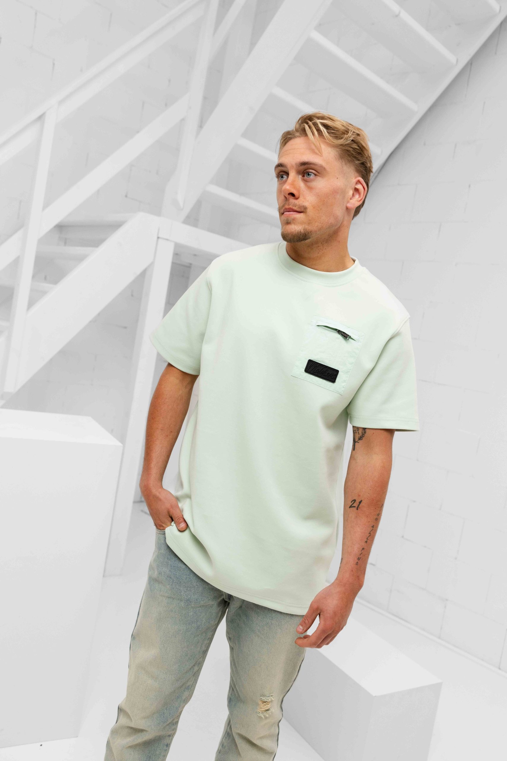 Malelions Nylon Pocket T-Shirt Heren Lichtgroen