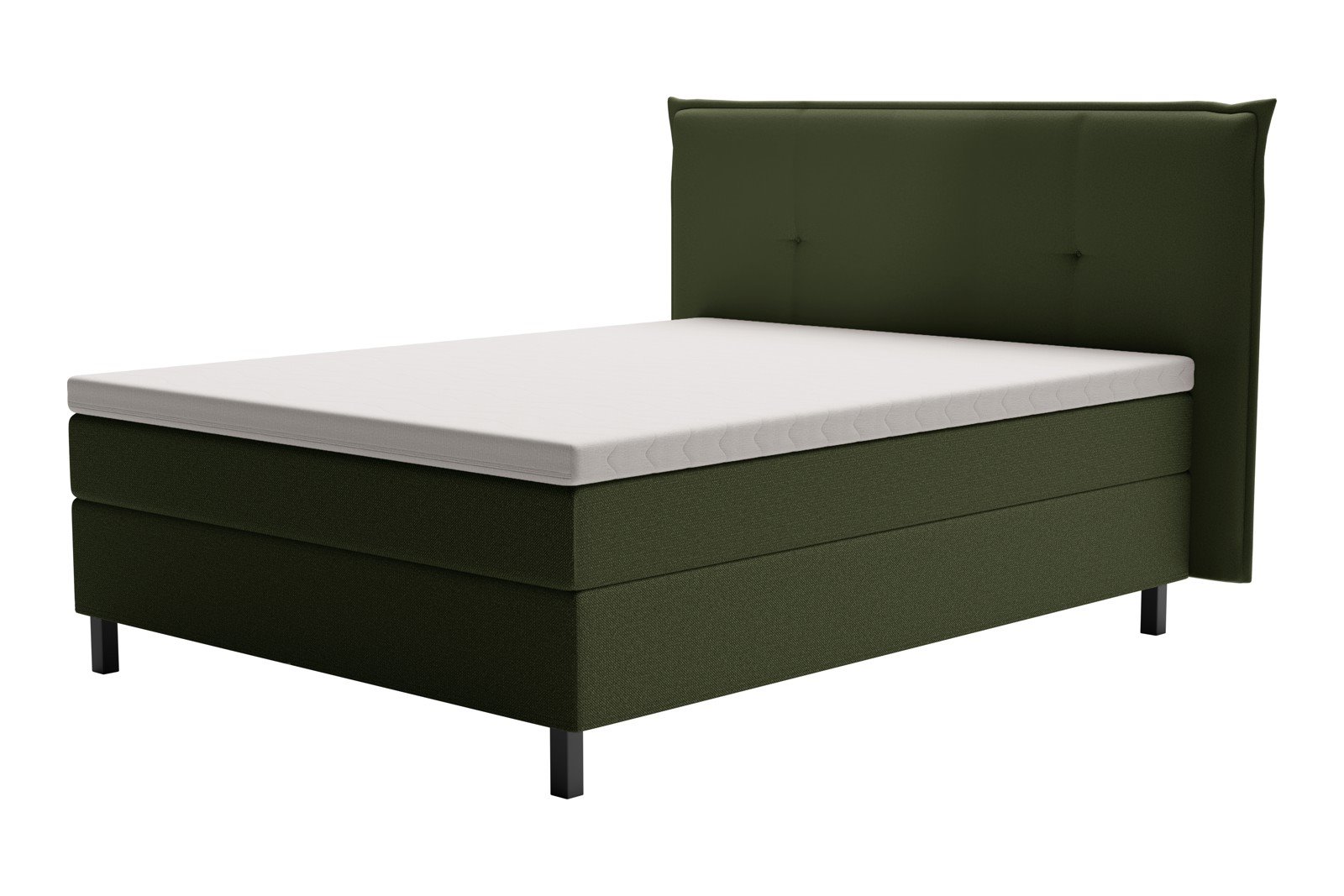 XOV Premium 15 Kontinentalseng 180x210 cm i tekstil copenhagen 502 grønn, fast/fast med Premium 15 overmadrass og sort firkantede ben, gavl selges separate