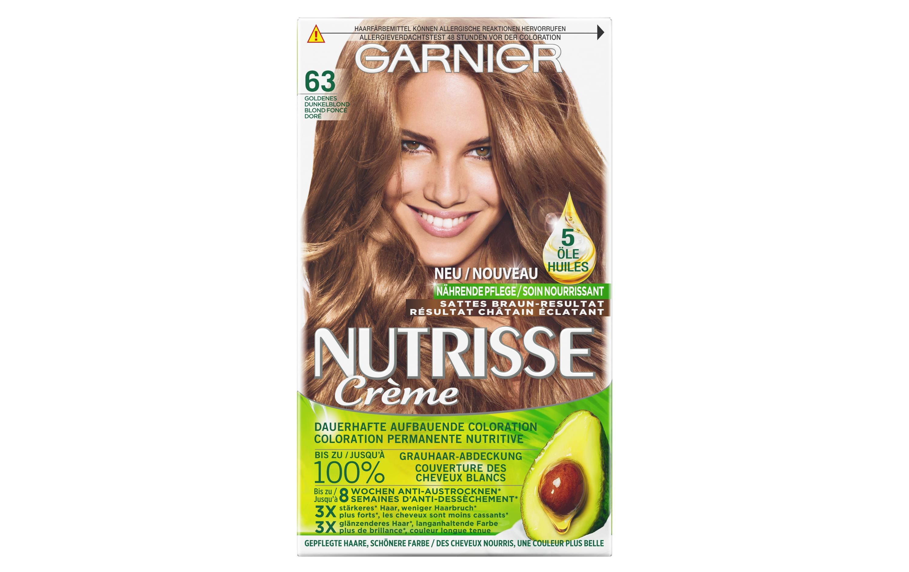 Haarcoloration Nutrisse Crème 63 Goldenes DunkelblondHaarfarbe verleiht dem Haar seidig strahlenden Glanz