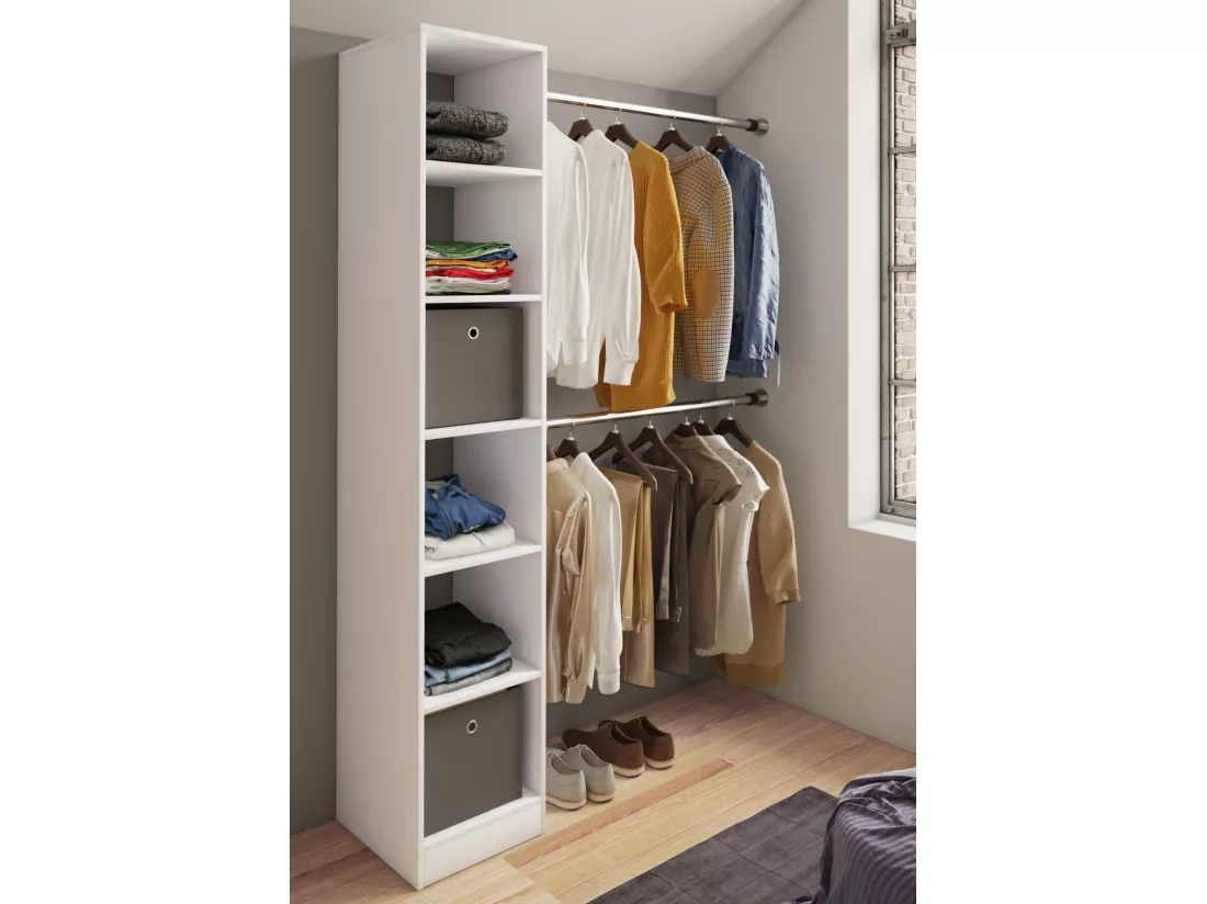 VCM bois Armoire ouverte dressing penderie penthouse étagère Dacho lll (blanc)