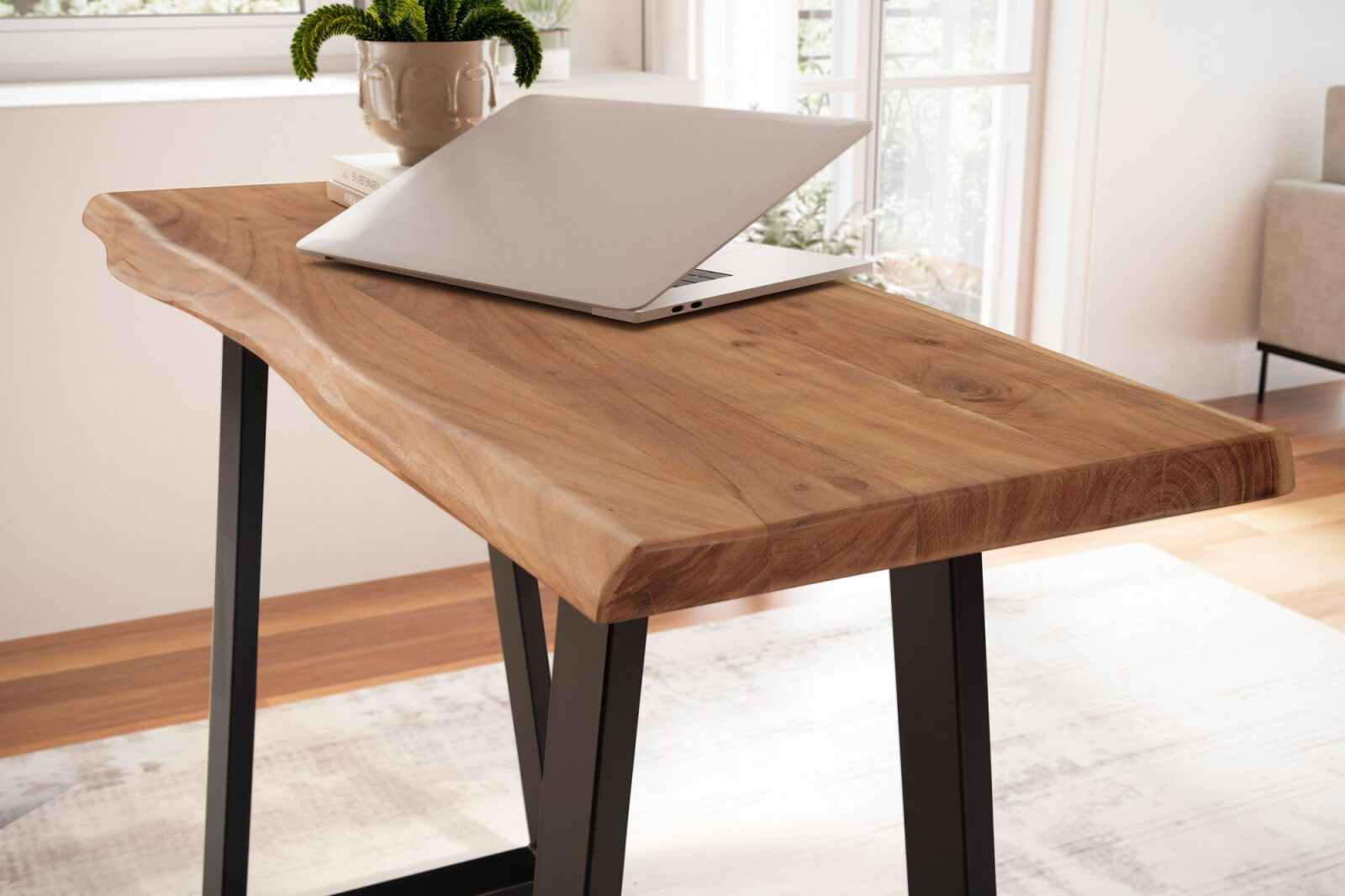 Schreibtisch - Akazie Massivholz - Trapez-Gestell - 118x41 cm