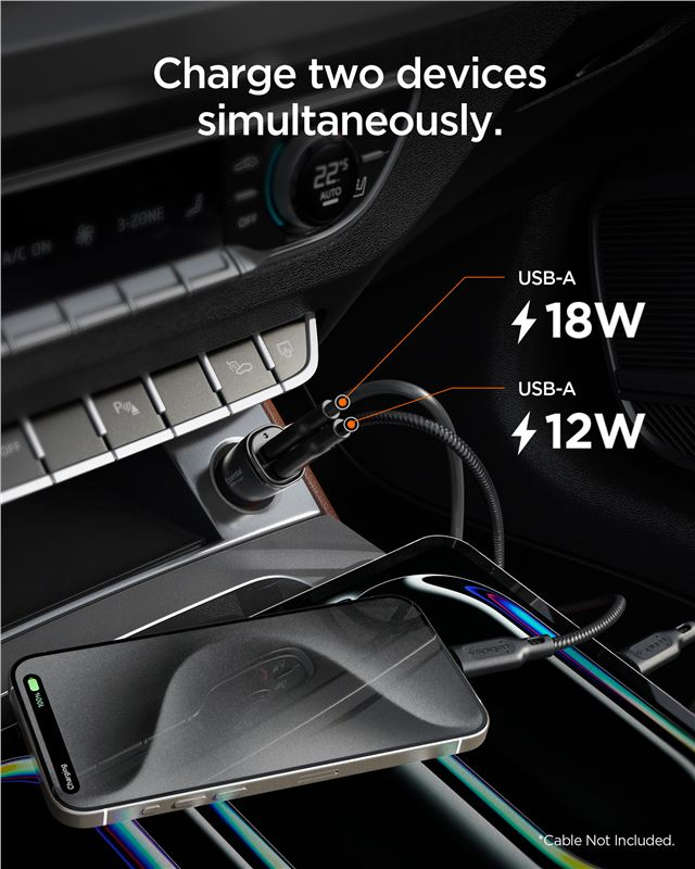 (30W) Dual USB A Essential Auto KFZ Ladegerät Schnellladegerät für Zigarettenanzünder Power Delivery (ACP08700) - Schwarz
