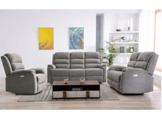 Canapé 3 places relax électrique avec tablette en tissu anthracite NEVERS