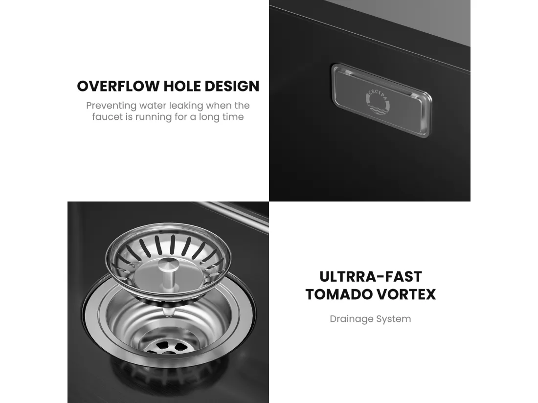 Cecipa max Évier 1 Bac 50*44cm Évier de Cuisine en Inox Noir Anthracite + Mitigeur de Cuisine avec Douchette Extractible Avec 3 Modes de Sortie D'eau