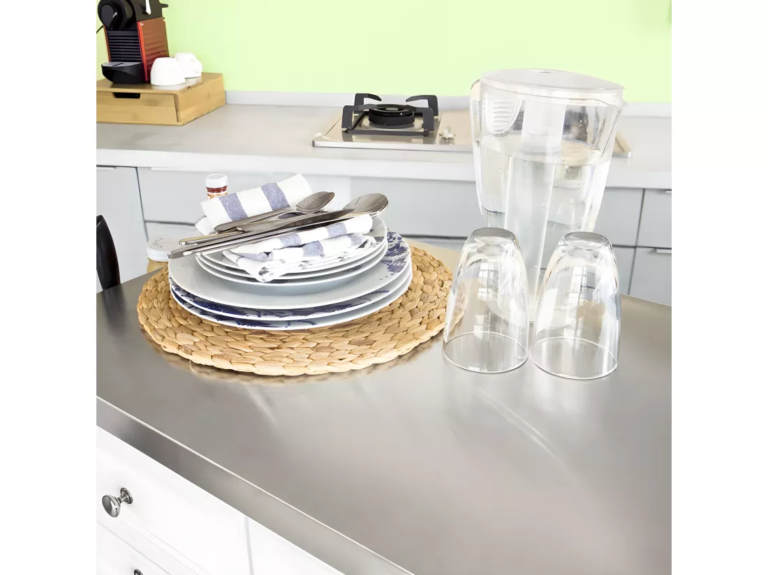 Desserte sur roulettes, Meuble chariot de cuisine de service avec Plateau en Acier Inox, FKW33-W
