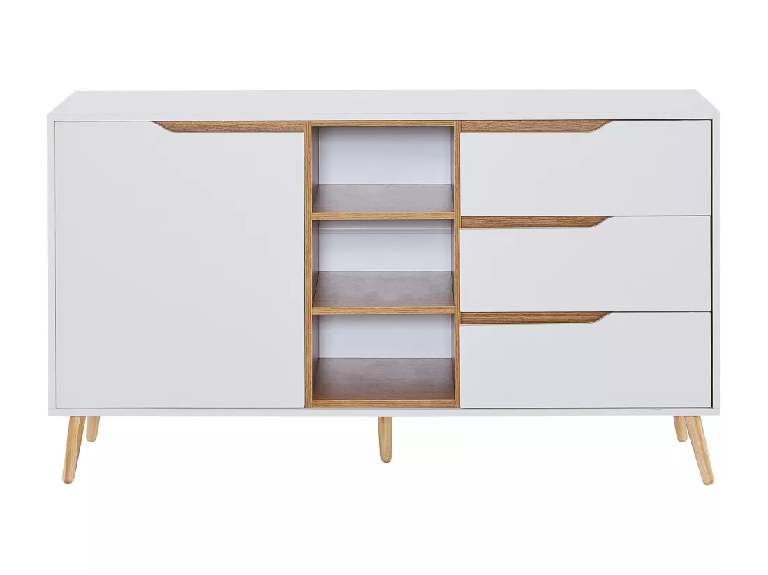 Buffet avec étagères, avec 3 tiroirs et espace de rangement ouvert, 140 x 40 x 80,5 cm, blanc