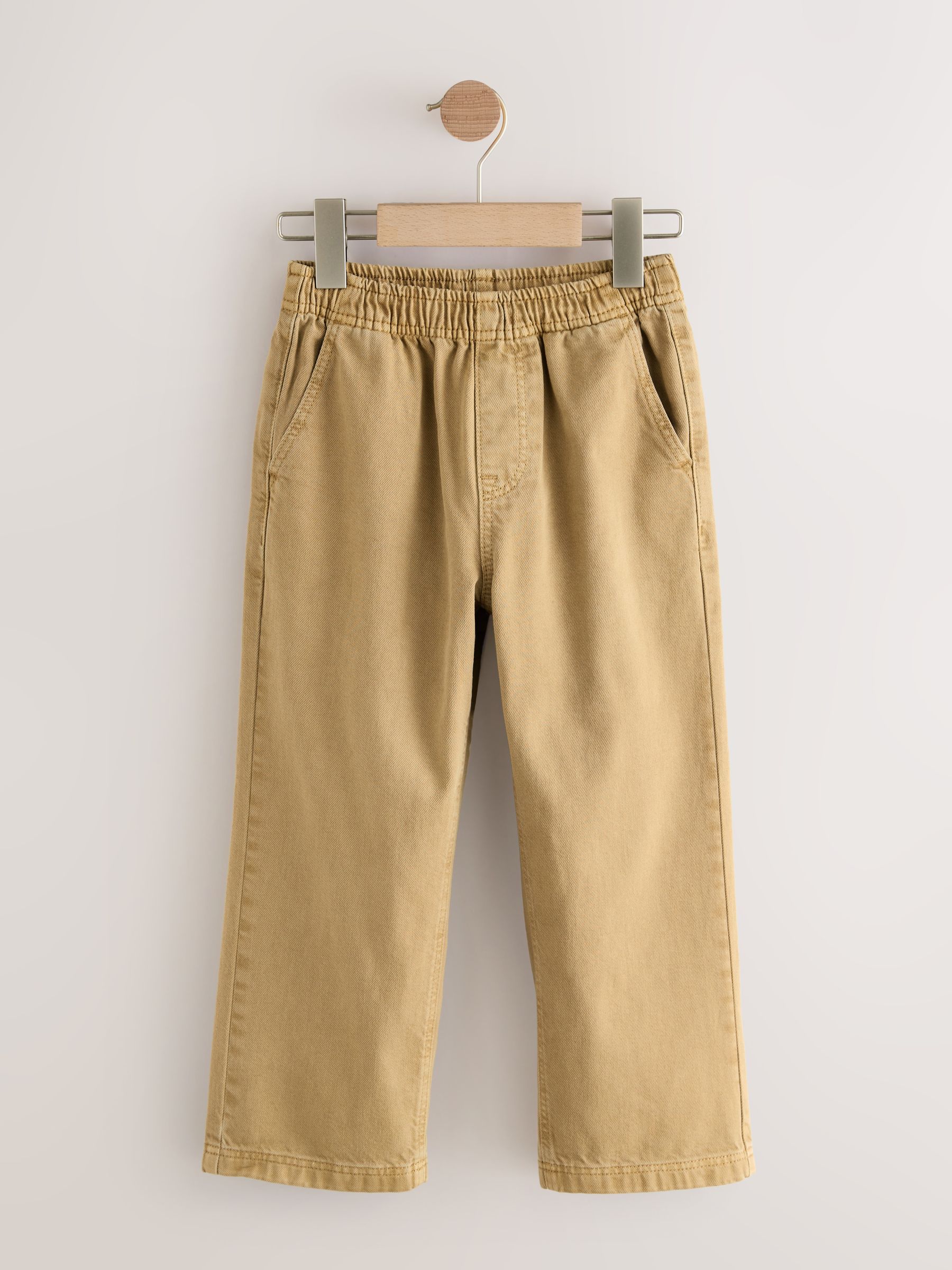 Pastelgeel - Twill jeans met aantrekkoord (3-16jr)