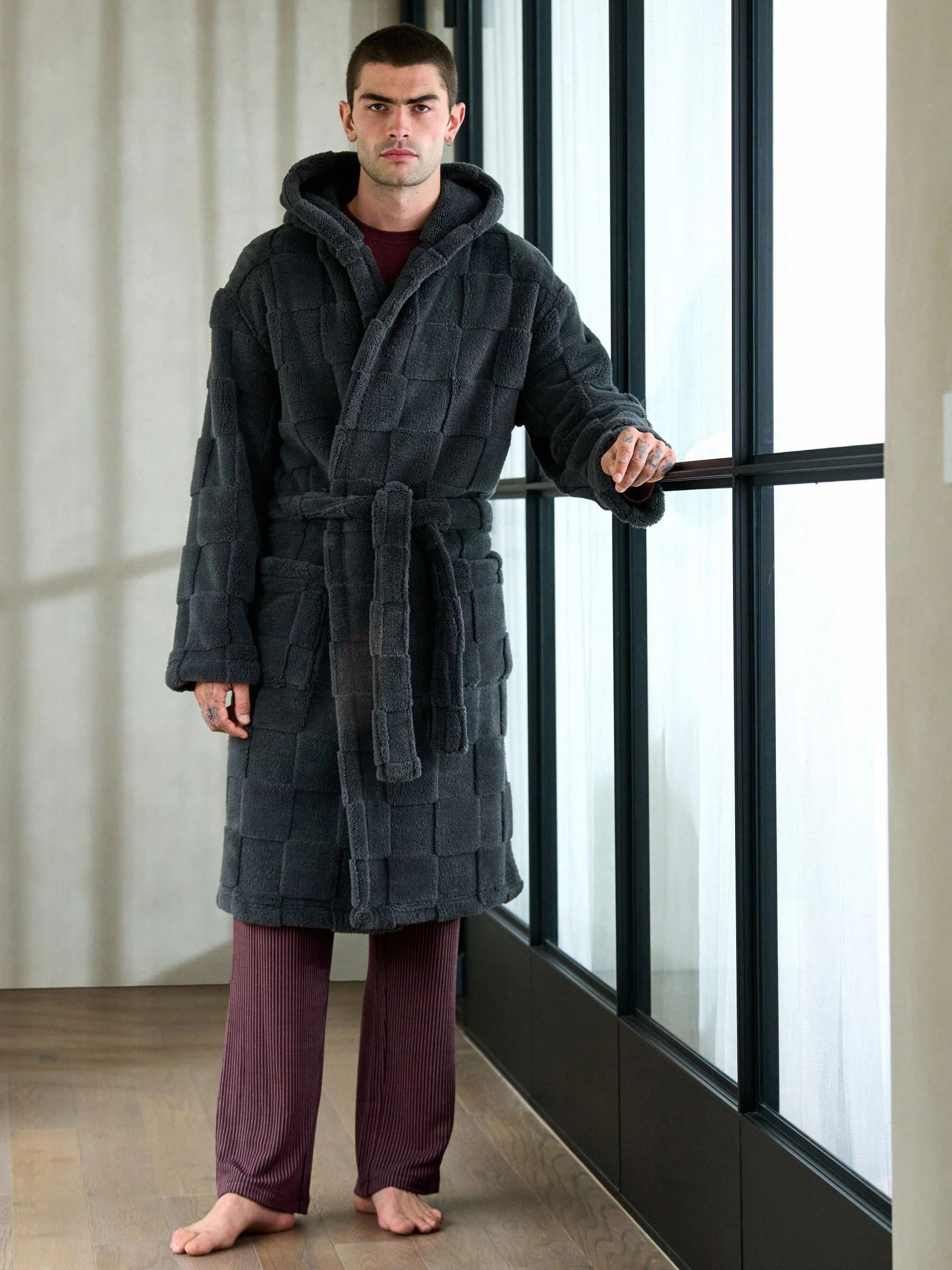 Leisteen grijs - Patterned Cut Borg Dressing Gown