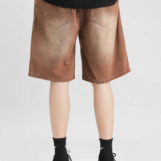 Adothuiastic - Bermudashorts van gewassen denim met trekkoord in de taille
