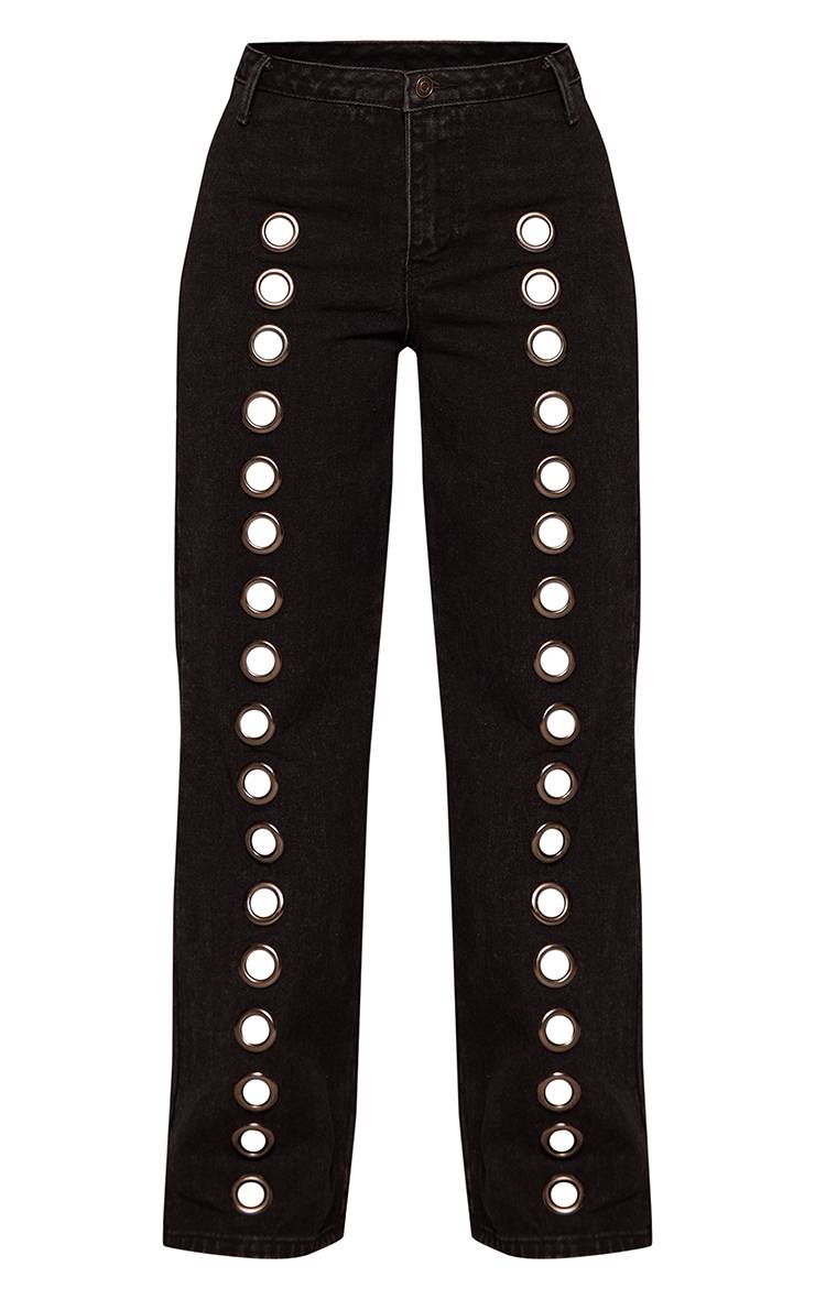 Noir Jean Denim Large À Œillets Sur Le Devant Petite