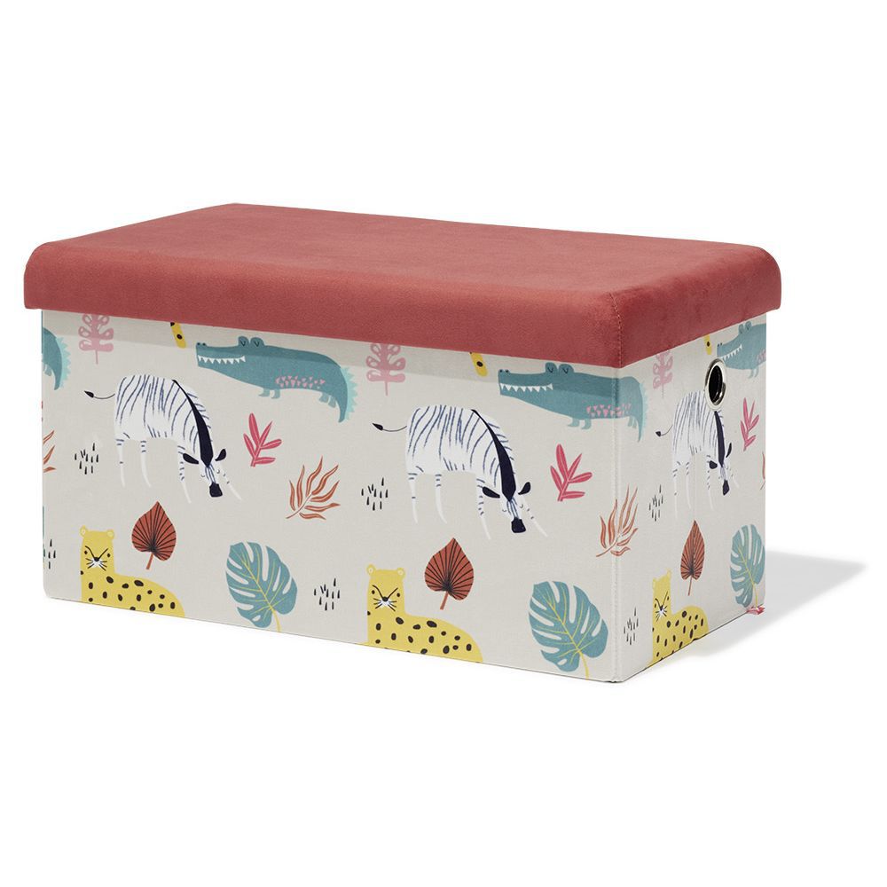 Banc coffre Clara animaux de la savane rouge - L60xP32xH32 cm