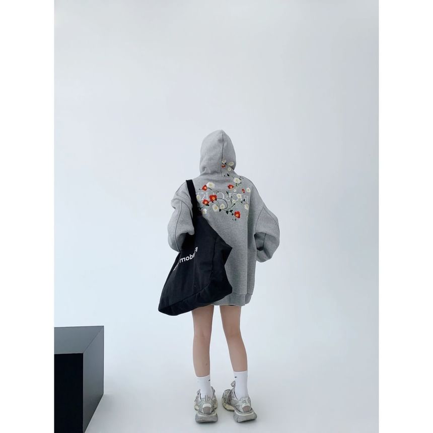 Cafamo - Fleecegevoerde hoodie met bloemenborduursel