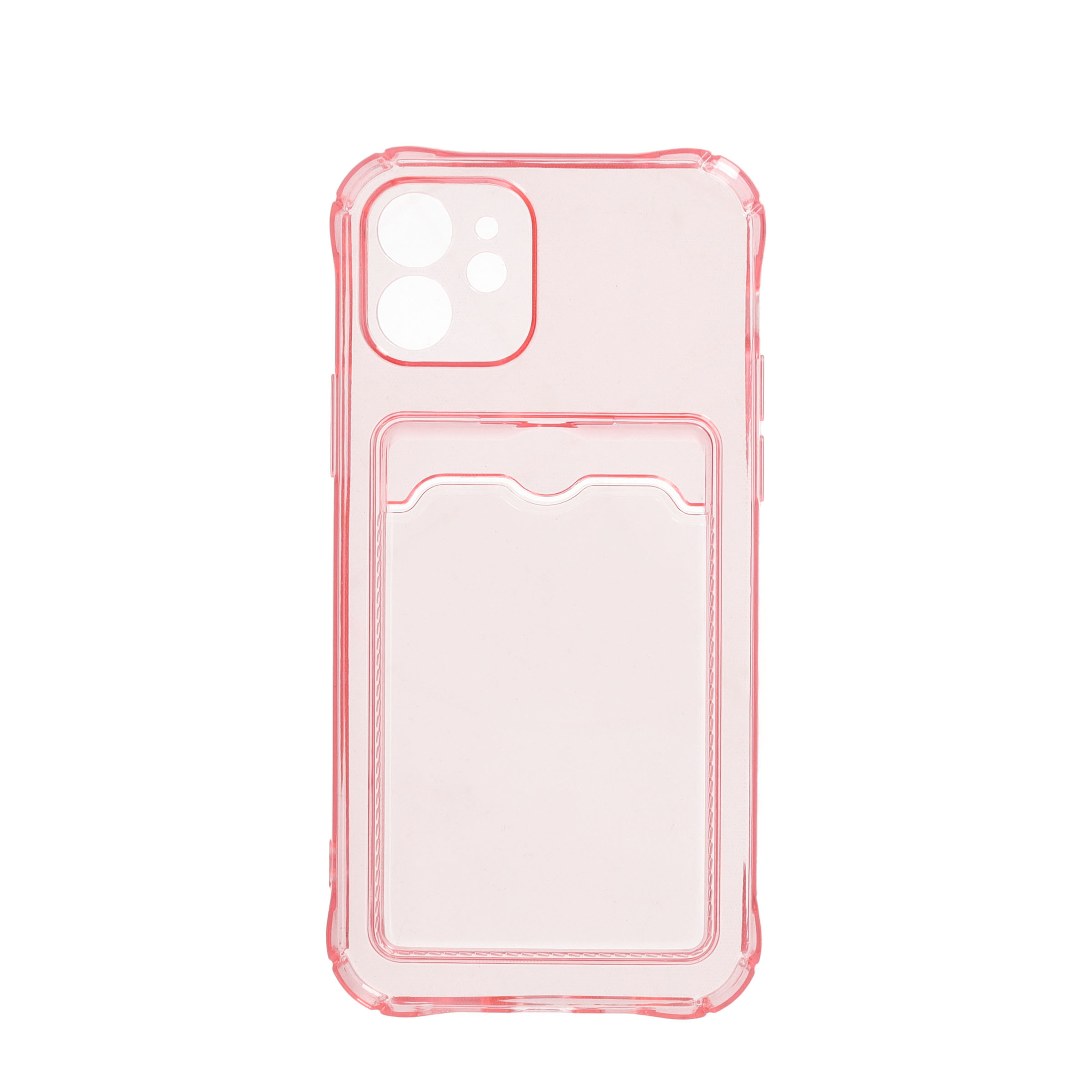 iPhone 12 Gummi Case Hülle mit Kartenfach   Air Cushion Fallschutz - Pink / Transparent