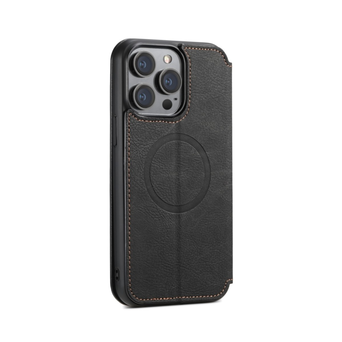 iPhone 14 Pro Max MagSafe Leder Tasche Flip Wallet Cover mit Kartenfächer - Schwarz