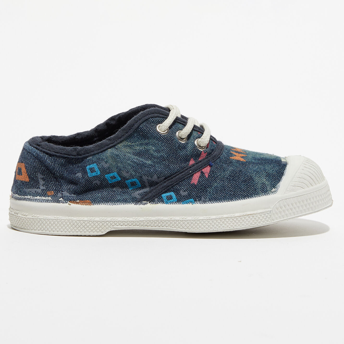 Bensimon Tennis basses Ethnique lacets imprimées bleues