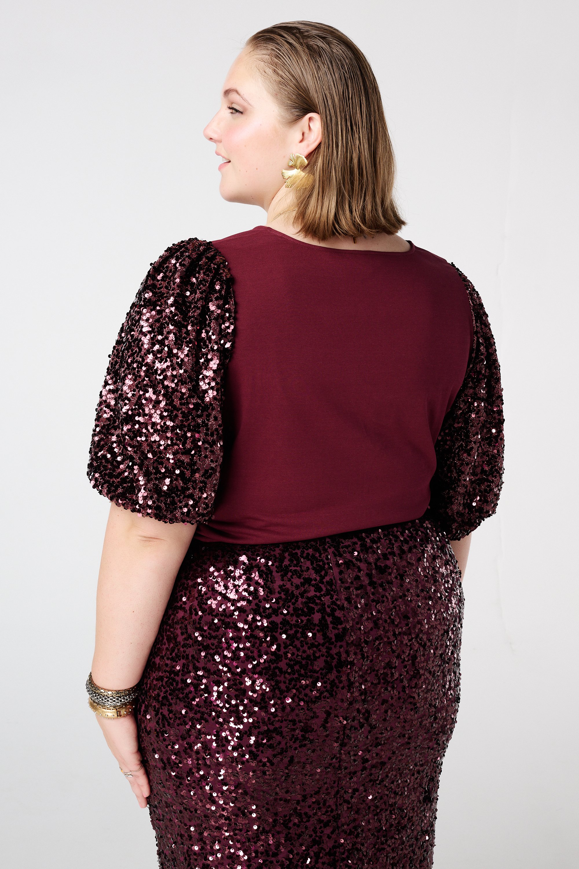 Top met pailletten pofmouwen Donker rood