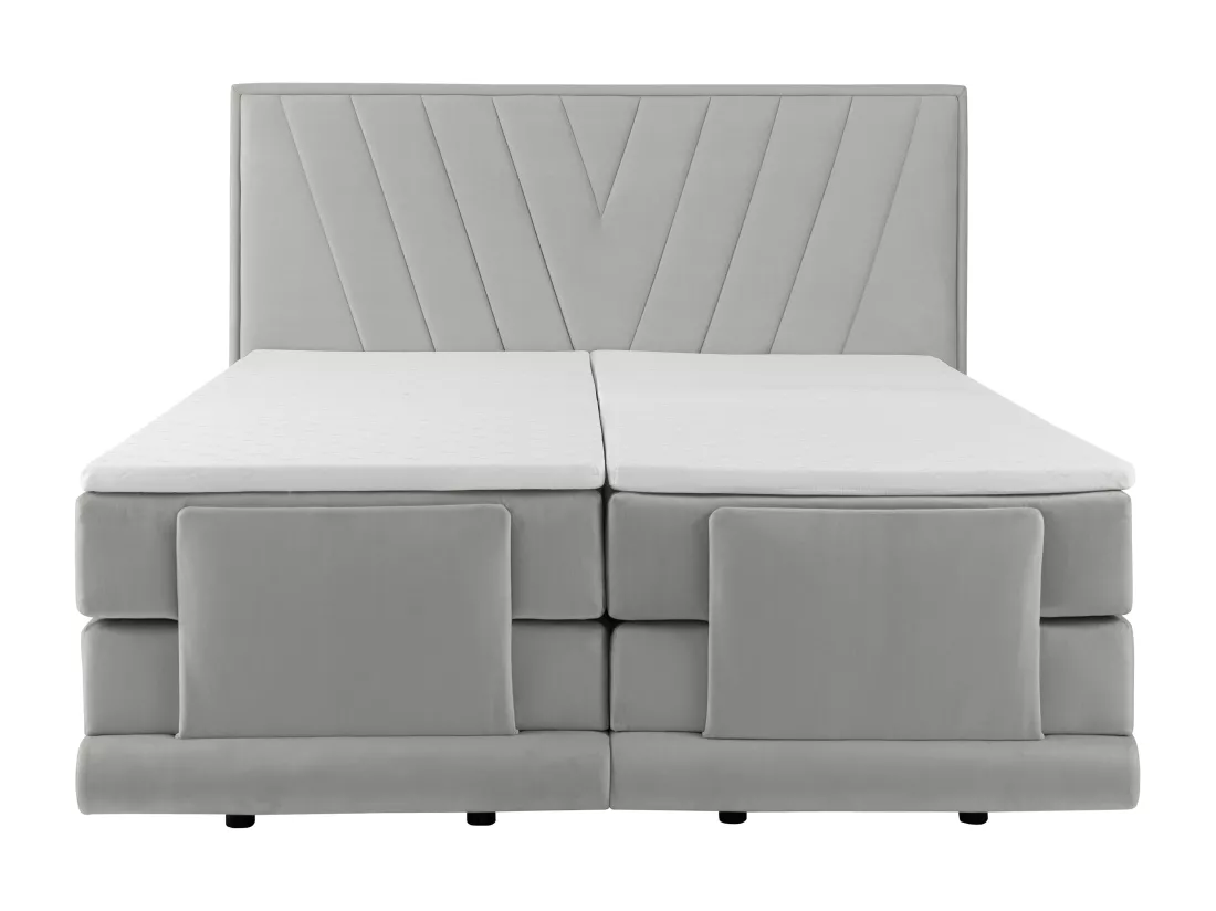 Ensemble complet boxspring tête de lit + sommiers relaxation électrique + matelas + surmatelas - 2 x 80 x 200 cm - Velours - Gris clair - LUMONI de YSMÉE