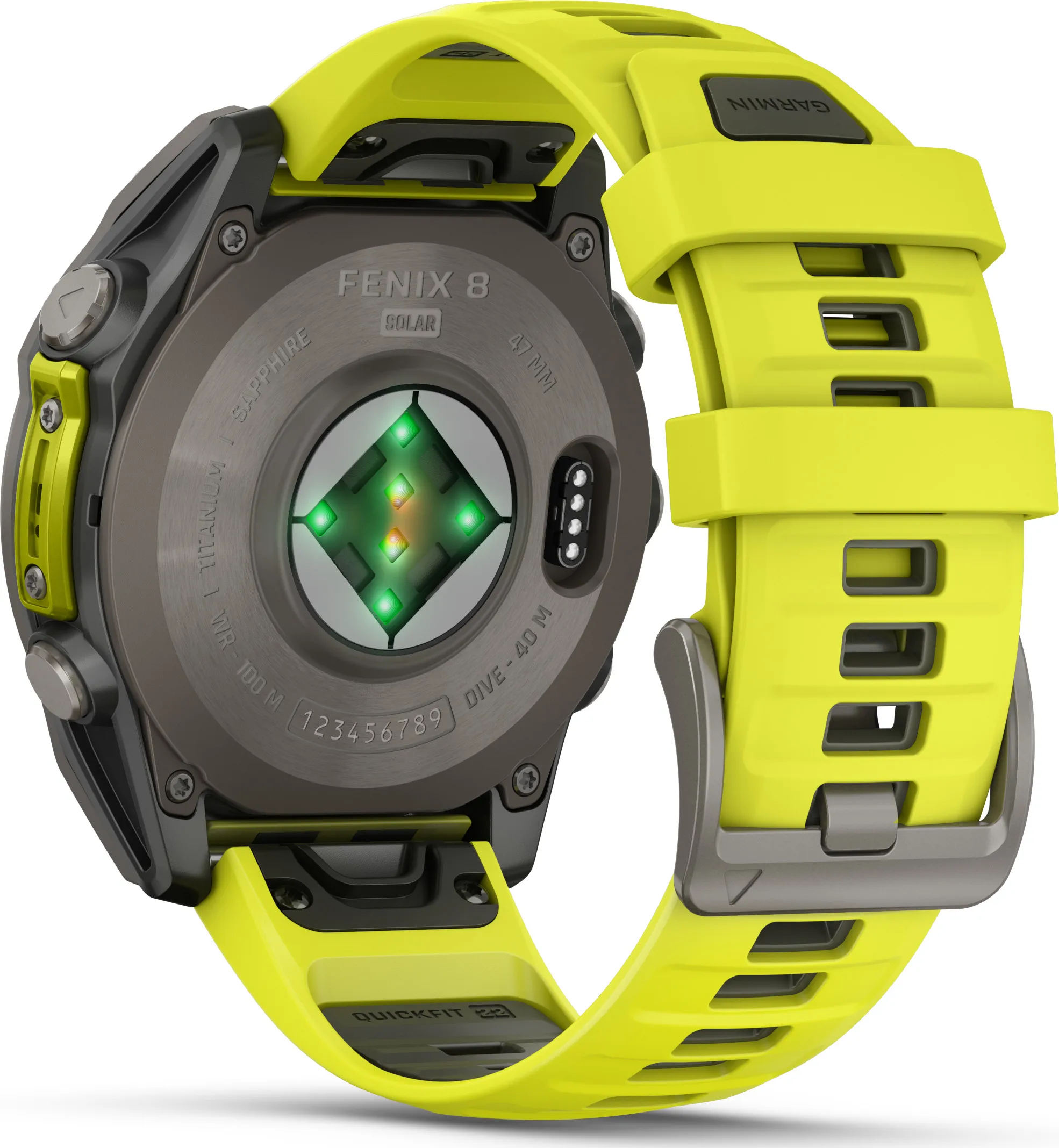 Garmin Fenix 8 Solar 47mm, Sapphire Solar Titanium - Amp Yellow/Graphite Silicone Strap
