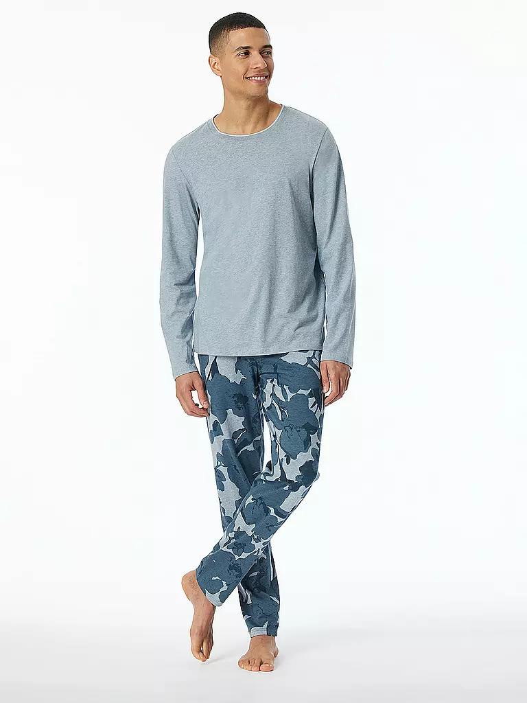 SCHIESSER Pyjama Langarmshirt hellblau