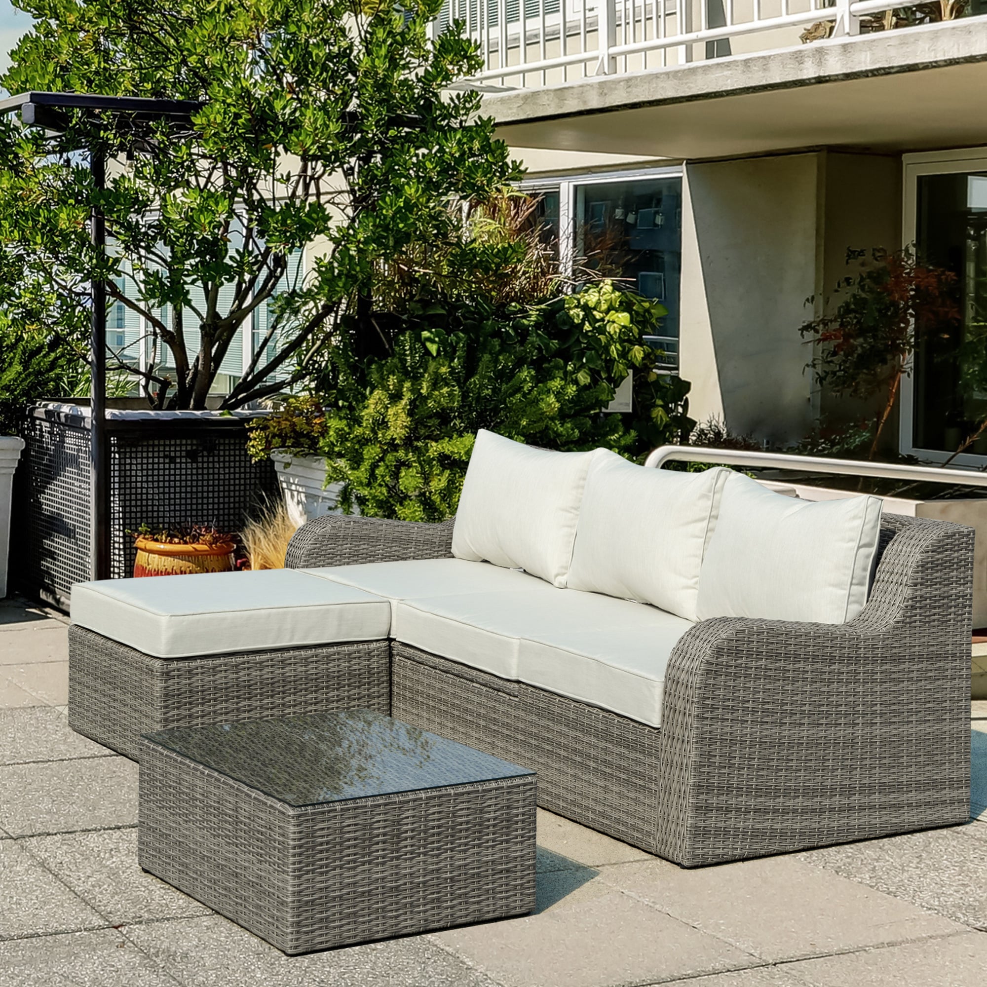 Outsunny Gartenmöbel Set mit anhebbarem Beistelltisch grau 208L x 90B x 75H cm