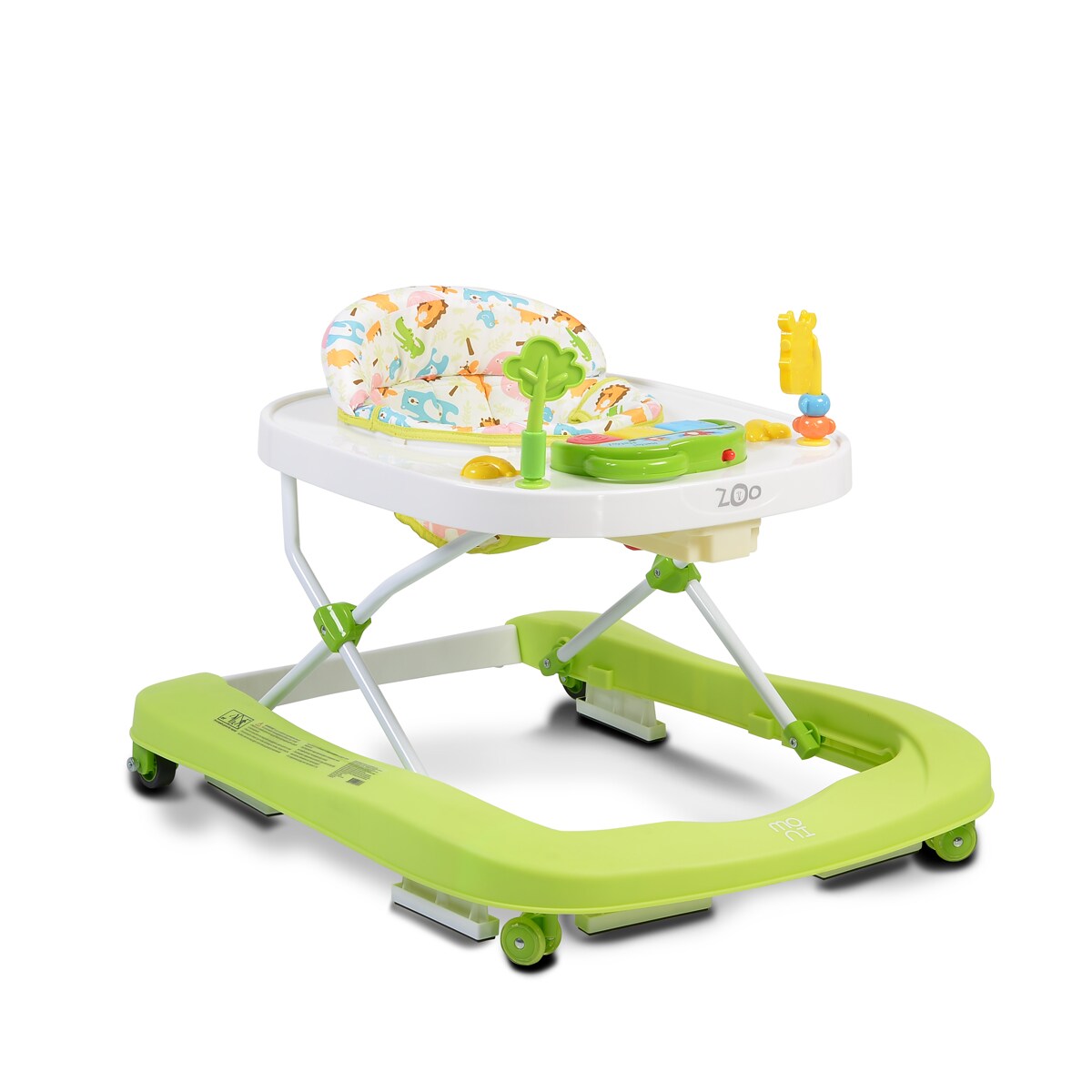 Moni Lauflernwagen Zoo 2 in 1, Spielcenter, Schwenkräder vorne, hohe Rückenlehne grün