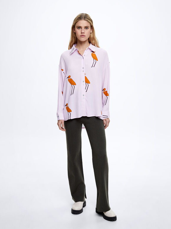 Camisa de manga comprida estampada - Rosa