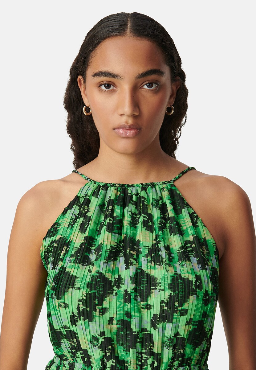 IKKS<br>Vestido longo evasê sem mangas estampado