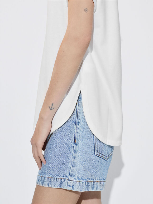 Camiseta básica com decote em V - Off-White