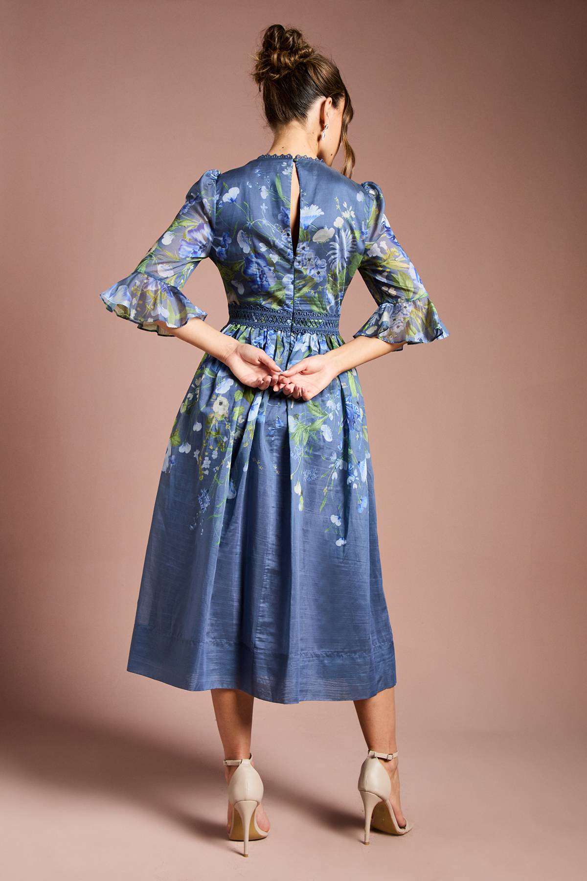 Coast Robe Midi en Organza à Manches 3/4 avec Imprimé Placé