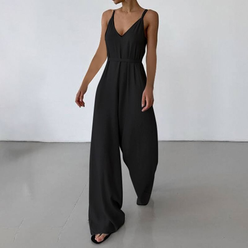 Honet - Spaghettibandjes V-hals Effen Jumpsuit