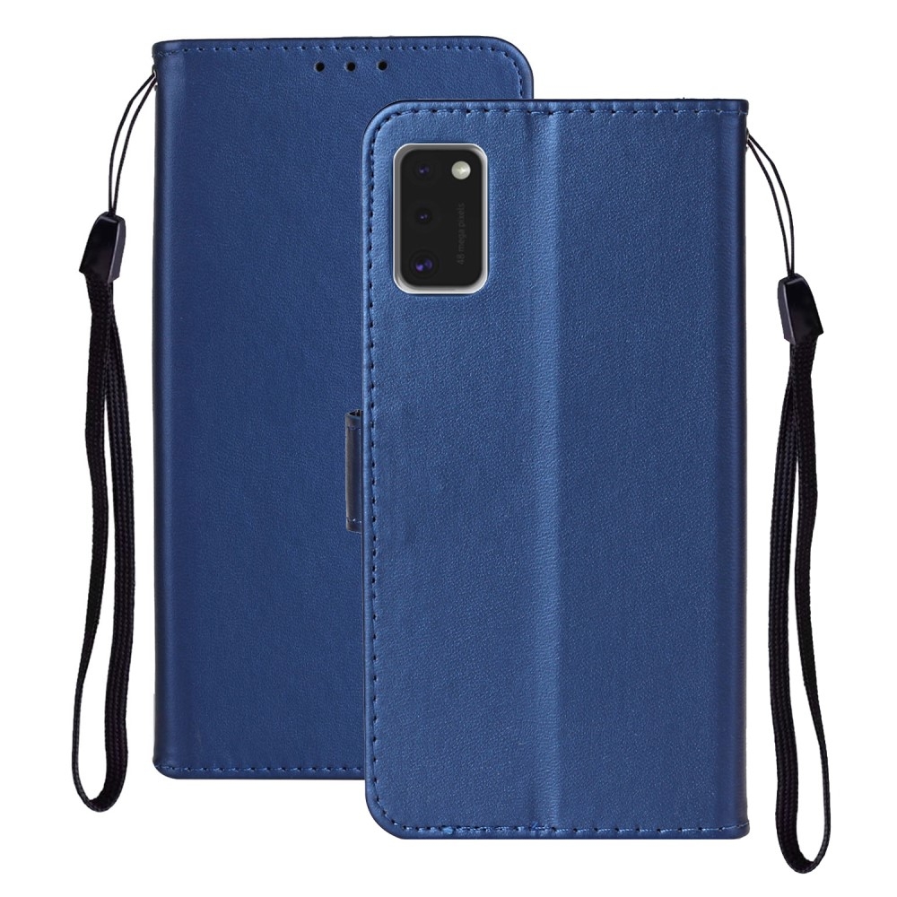 Samsung Galaxy A41 Leder Tasche Flip Cover mit Kartenfächer - Blau (Glanz)