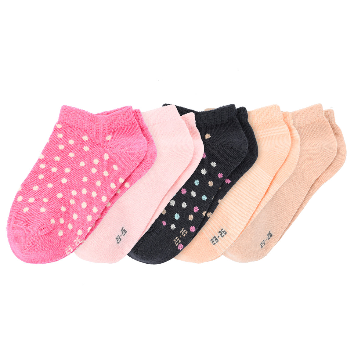 Topolino 5 Paar Mädchen Sneaker-Socken im Set dunkelgrau / rosa / orange