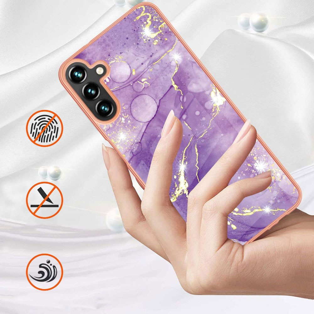 Samsung Galaxy A54 5G Gummi Case Hülle Galvanisierter Rahmen Marble Marmor Design - Violett / Roségold