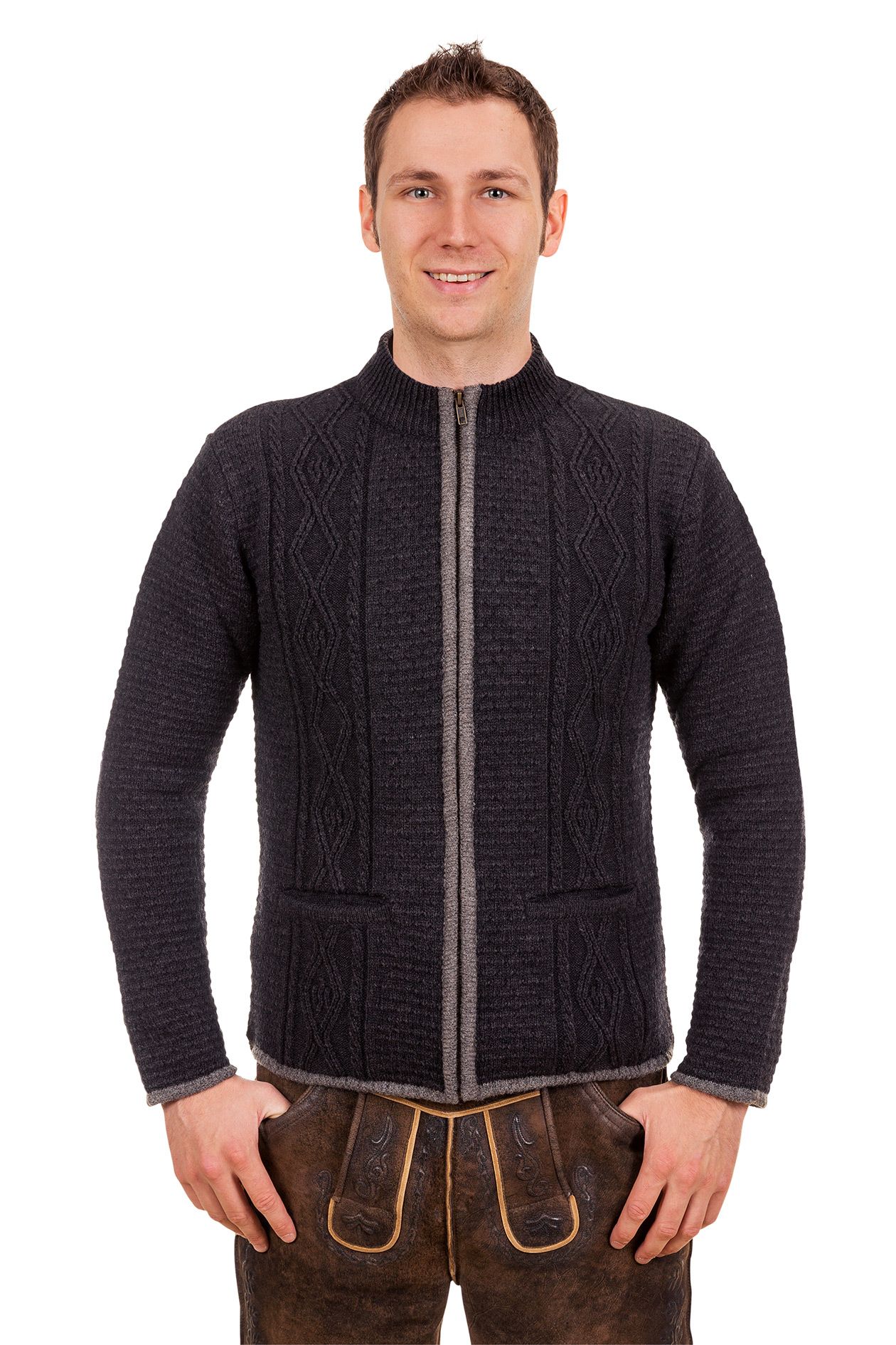 Trachten Strickjacke Helmut dunkelgrau