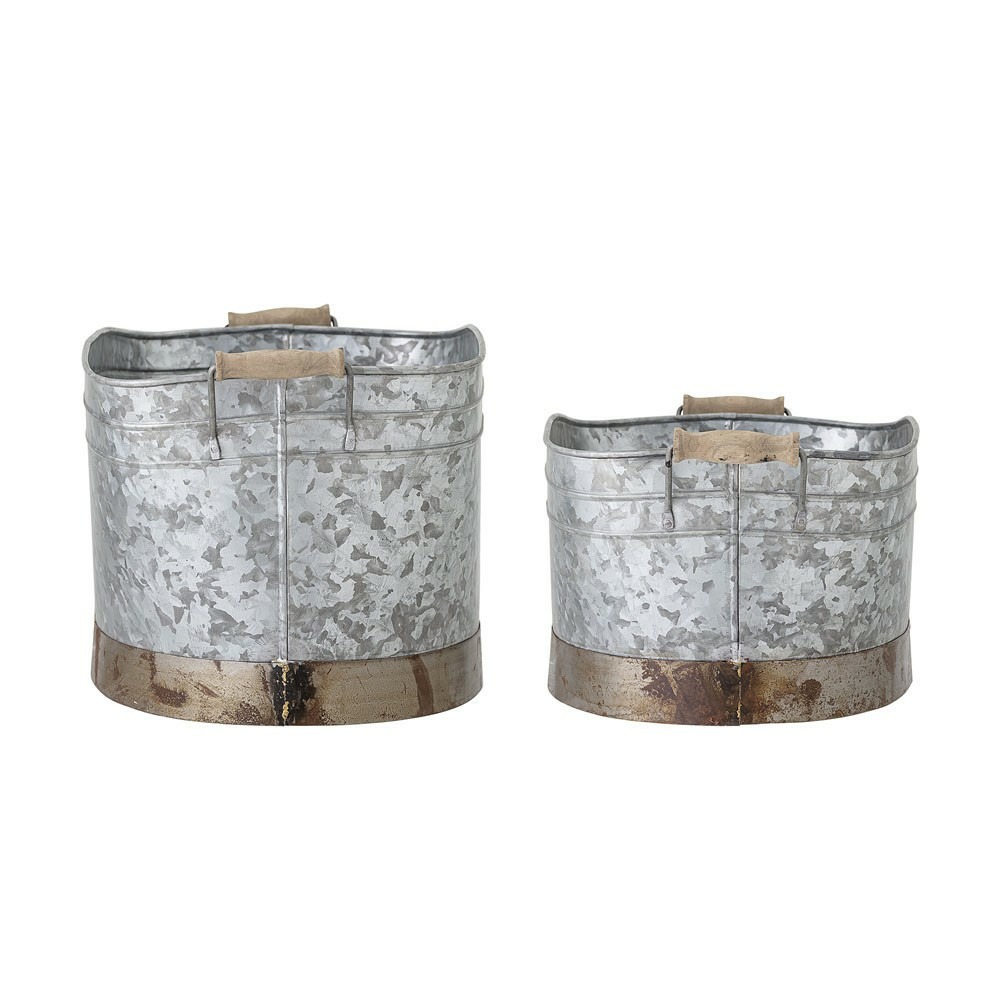 Seau cimon en fer galvanisé gris lot de 2