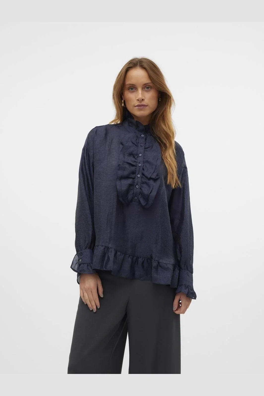 Vero Moda Snfrida Ls Frill Blouse Sb8 4764198 navy blazer