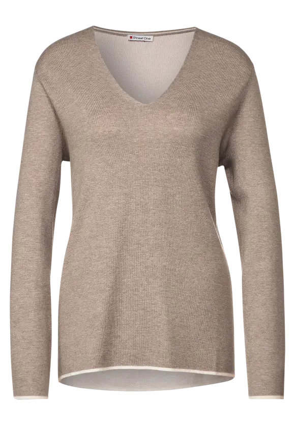 Pullover mit V-Ausschnitt - bleached sand melange