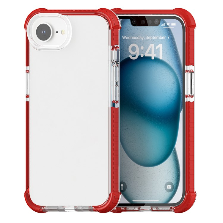 iPhone 16e Hybrid Bumper Hülle mit Air Cushion Fallschutz - Rot / Transparent
