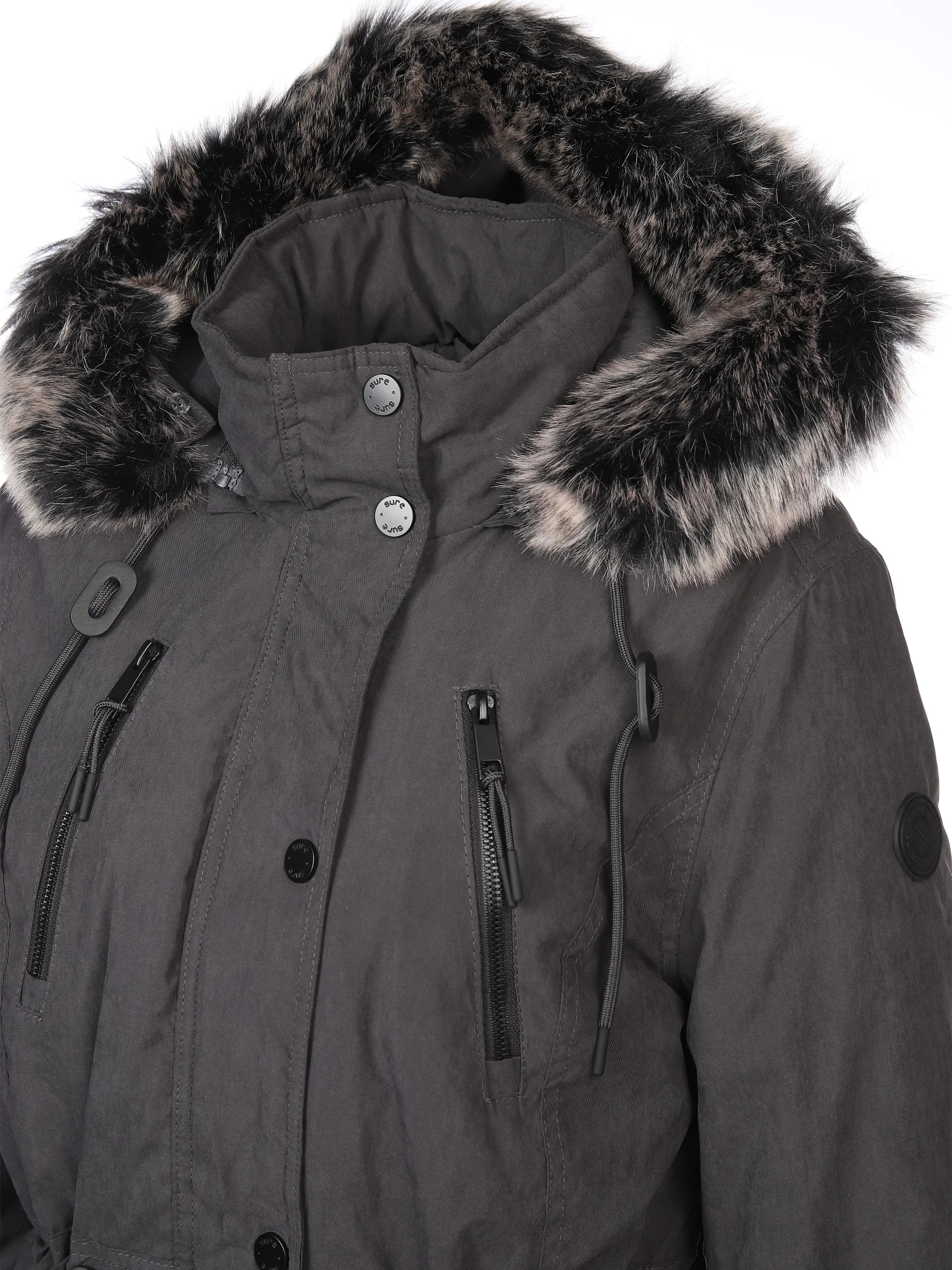 Damen Parka mit Kunstfellbesatz