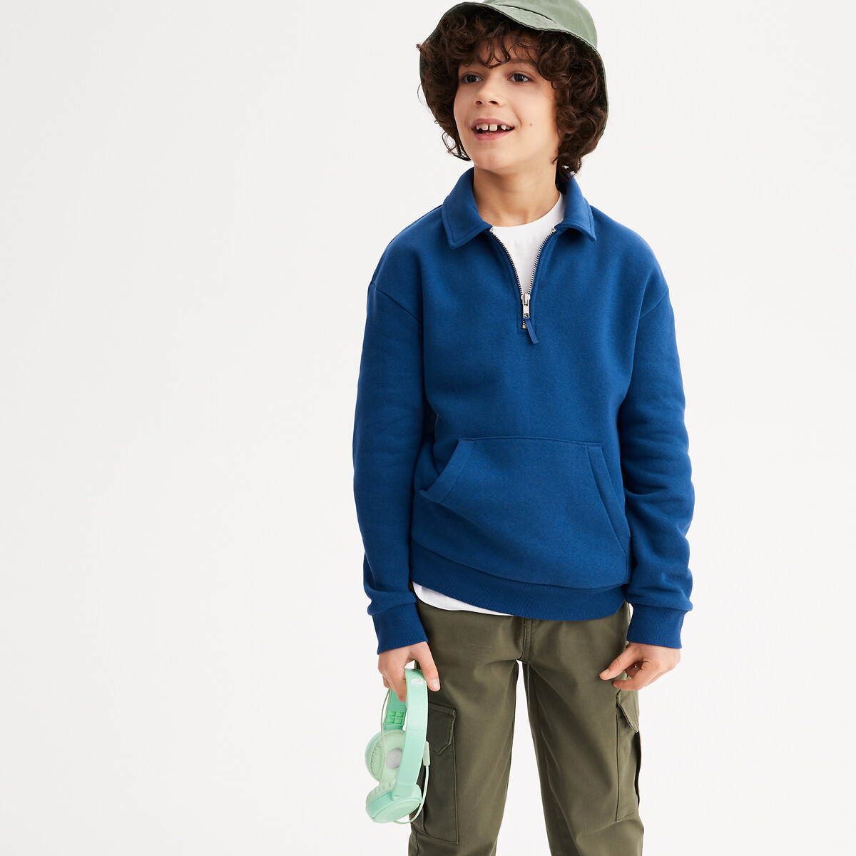 COLEÇÕES LA REDOUTE<br>Suéter com gola polo e zíper, em fleece