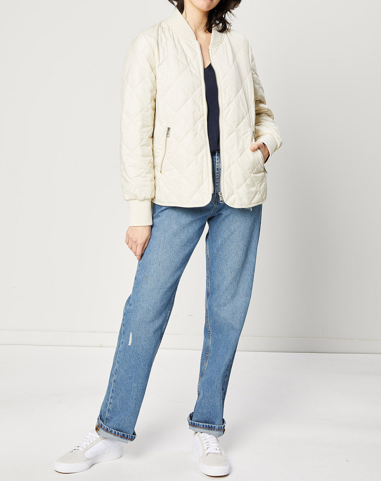 Esprit Bombers matelassé à poches blanc cassé