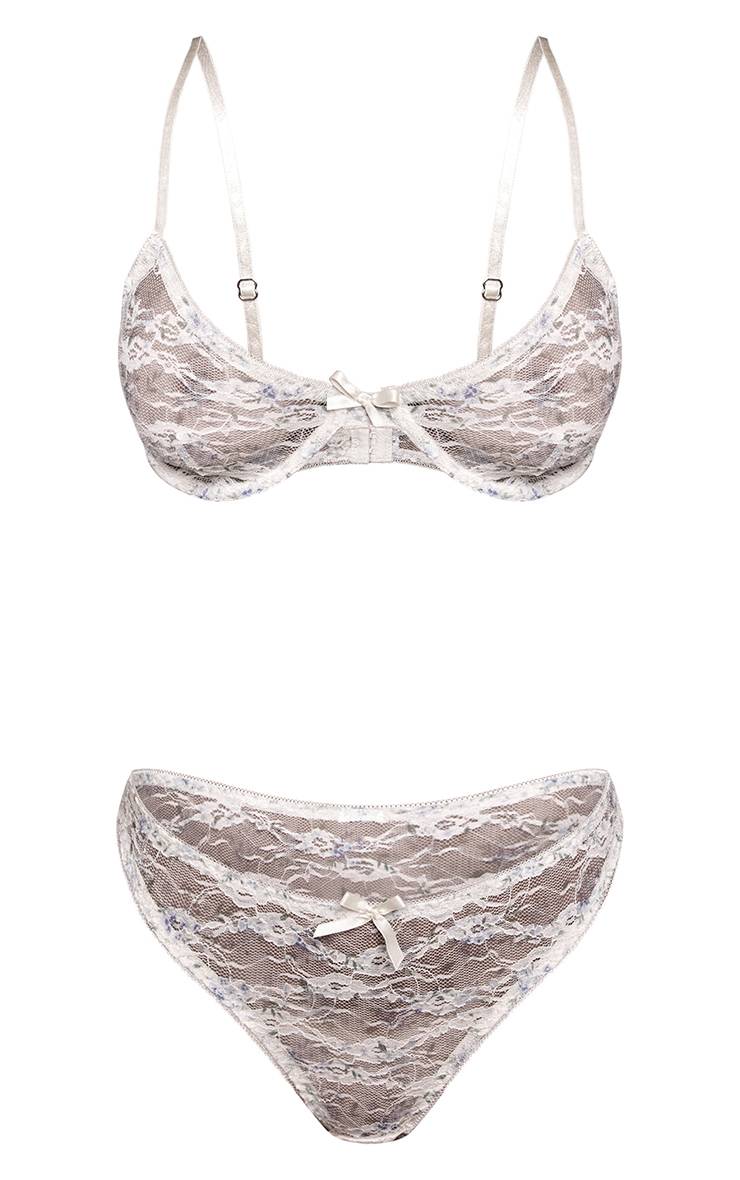 Crème Ensemble Soutien-gorge À Armatures Et Culotte Brésilienne En Dentelle