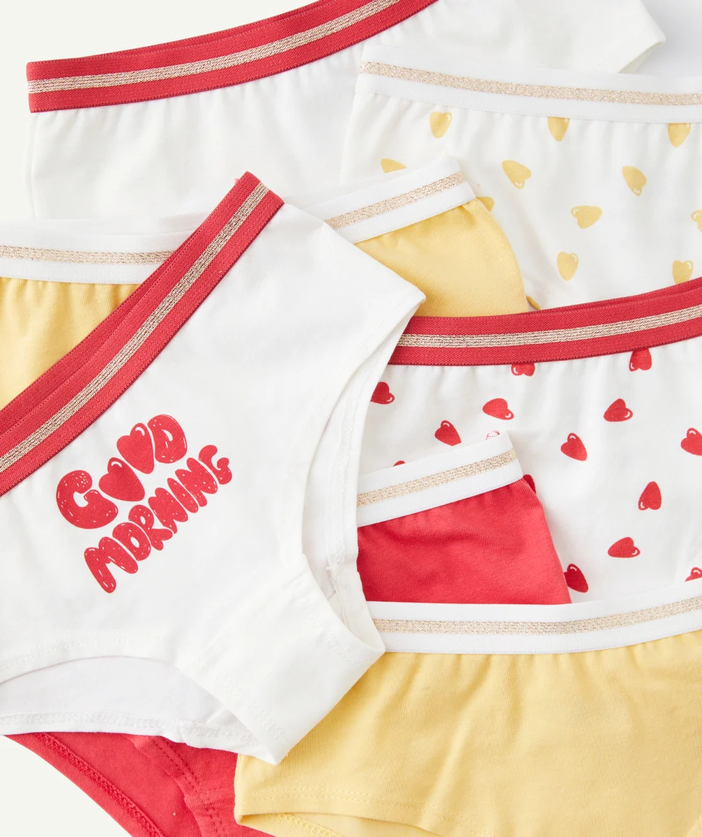 LOT DE 5 SHORTIES EN COTON BIO ROUGE JAUNE ET BLANC