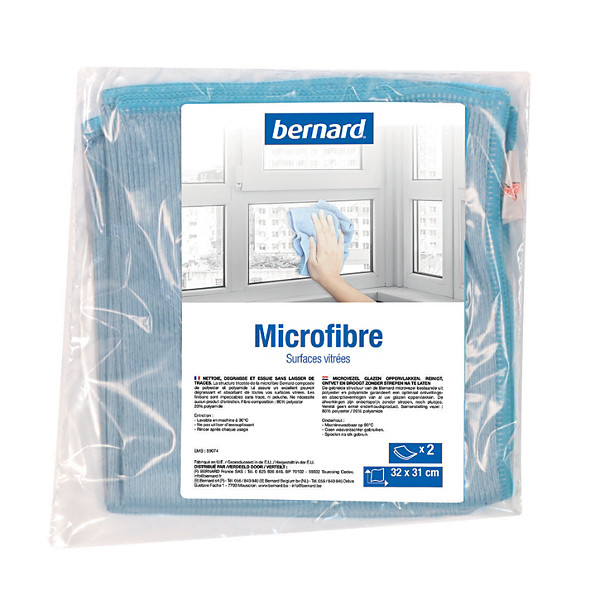 Lavettes microfibres Bernard pour vitres 30 x 31 cm, lot de 2