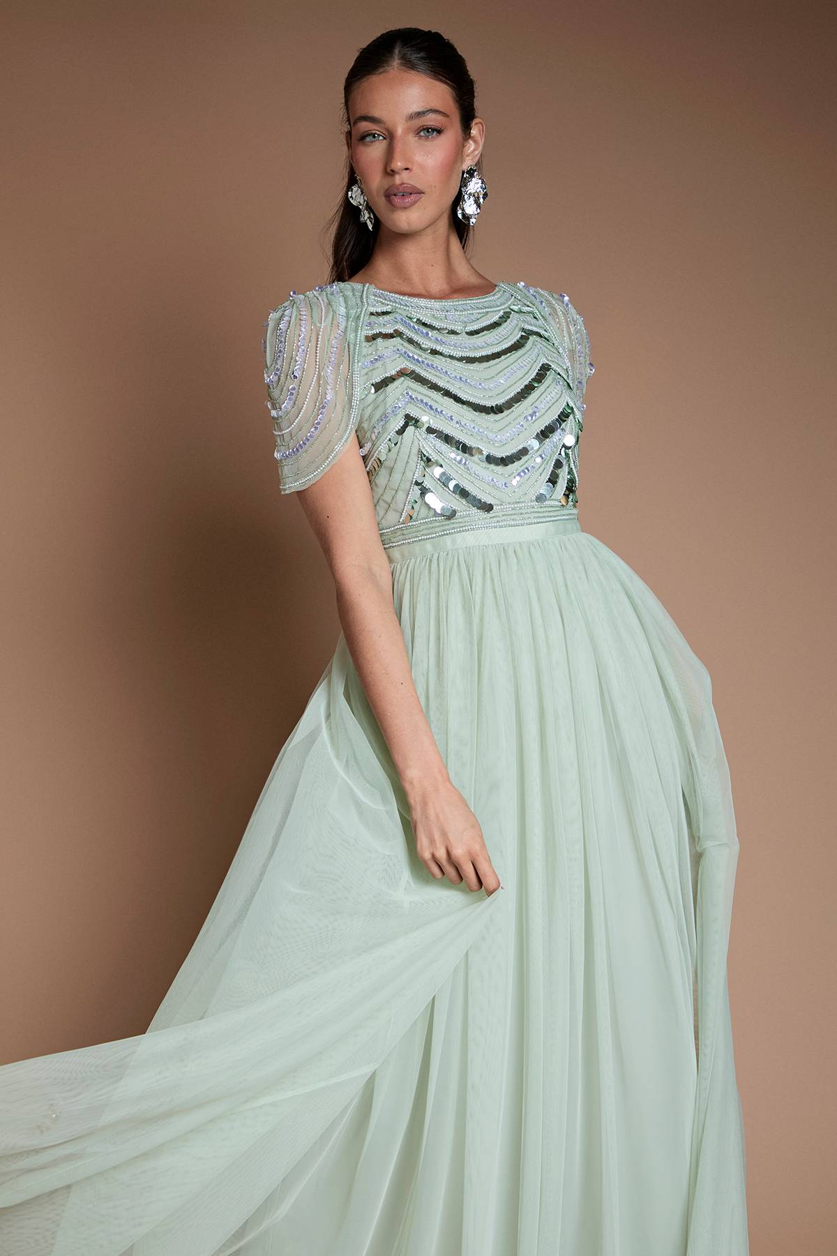Coast Robe De Demoiselle D'honneur Midi À Paillettes Avec Manches Drapées