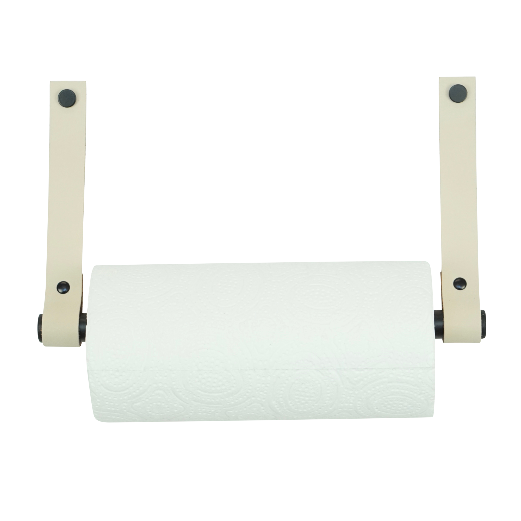 Leren keukenrolhouder (roldrager: zwart metaal) Creme