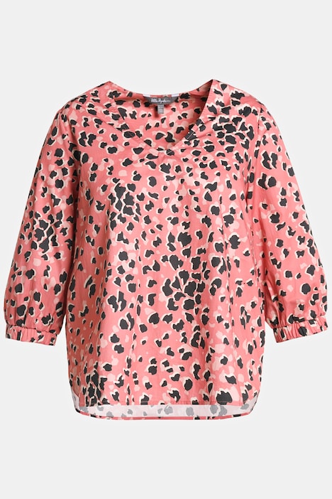 Bluse, Animal-Druck, A-Linie, V-Ausschnitt, 3/4-Arm