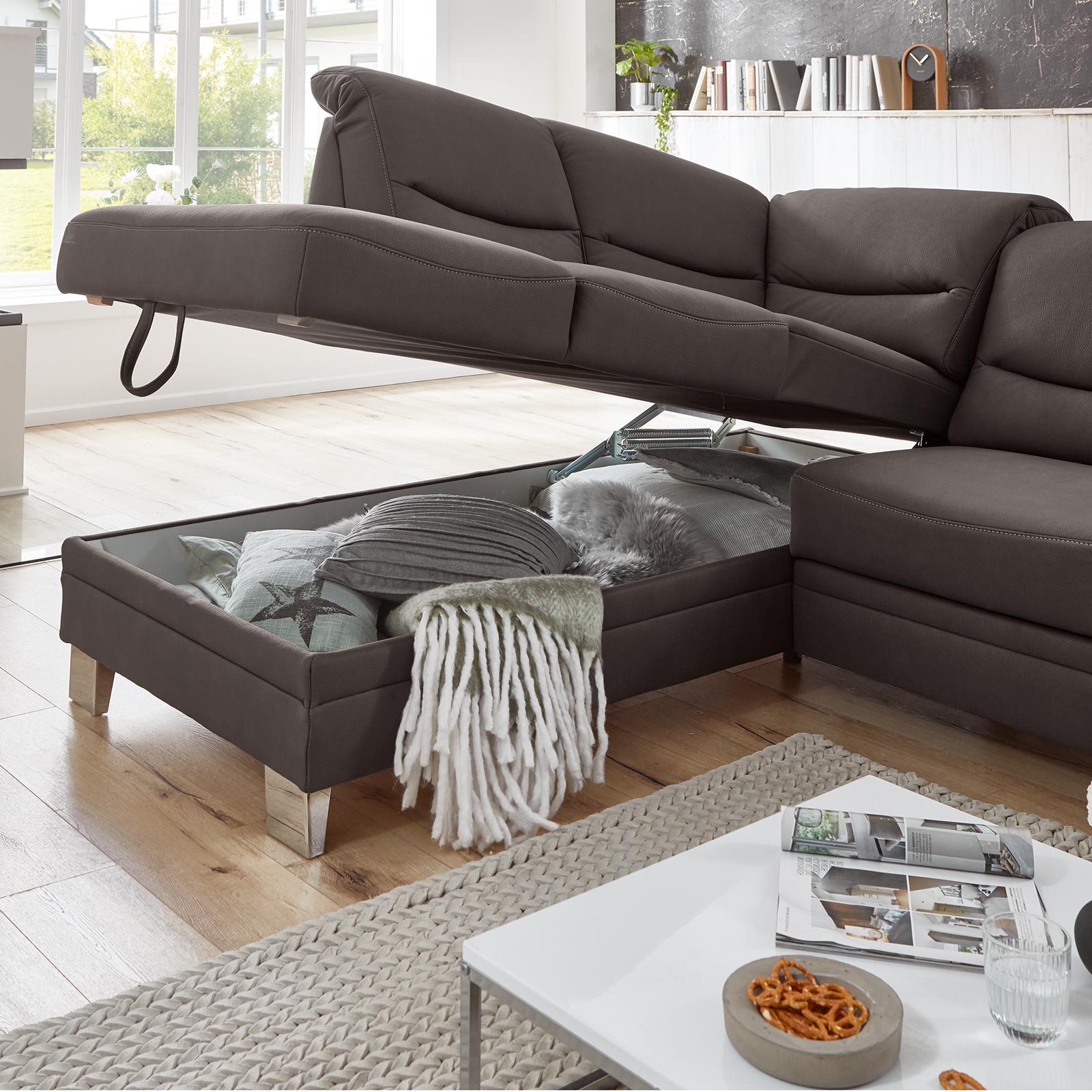 polsterpower Ecksofa - mocca - mit Funktionen - Kombielementlinks