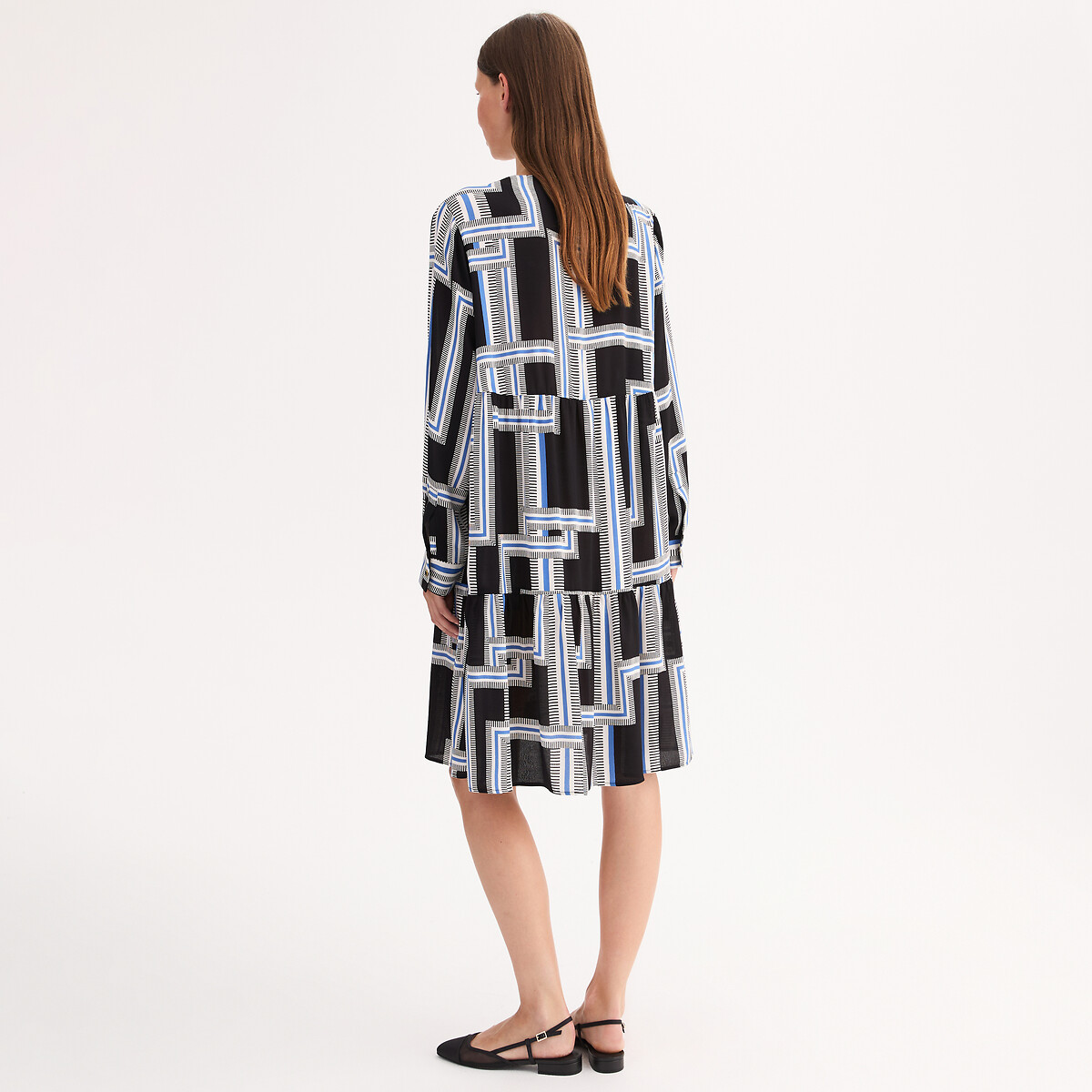 ANNE WEYBURN<br>Vestido curto e evasê com estampa gráfica