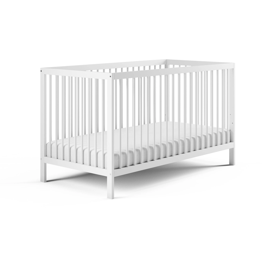 Kids Collective Babybett Gitterbett 60x120 | 70x140 höhenverstellbar & herausnehmbare Sprossen weiß mit Matratze
